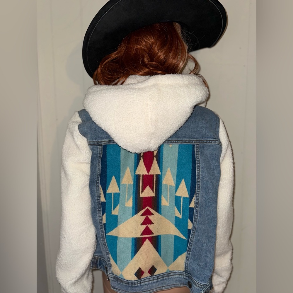 Denim and Fleece Hooded Jacket